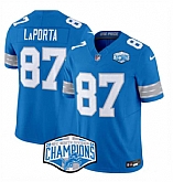 Men's Detroit Lions #87 Sam LaPorta Blue 2024 NFC North Champions F.U.S.E. Vapor Limited Stitched Jersey,baseball caps,new era cap wholesale,wholesale hats